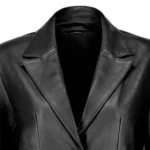 Womens Black Two Buttoned Leather Blazer