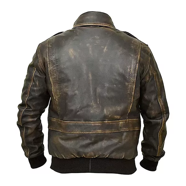 Air Force Distressed Brown Bomber Leather Jacket