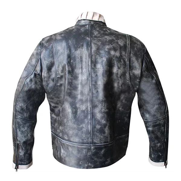 Men’s White Stripe Grey Biker Leather Jacket