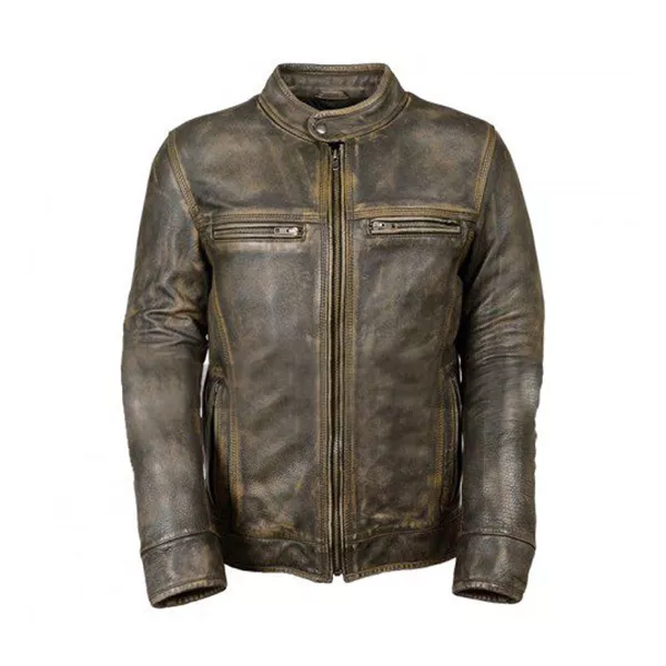 Distressed Cafe Racer Leather Jacket