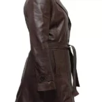 Vintage Long Length Belted Women's Sheepskin Brown Leather Coat