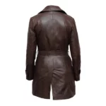 Vintage Long Length Belted Women's Brown Leather Coat
