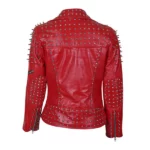 Women Tree Cone Black Spike Red Studded Leather Jacket