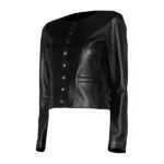 Scallop Edge Black Leather Jacket