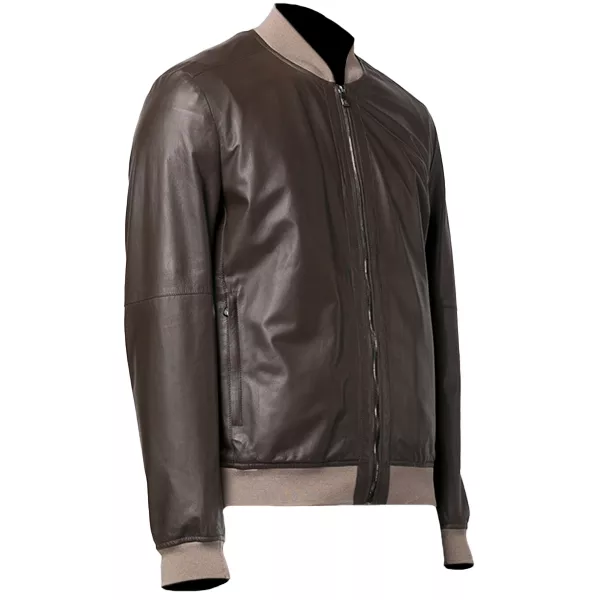 Men Classic Chocolate Brown Bomber Leather Jacket