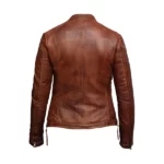 Women Casual Slim Fit Zipper Brown Leather Jacket