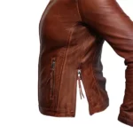 Women Casual Zipper Brown Leather Jacket