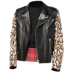 Men's Biker printed Leopard Leather Jacket