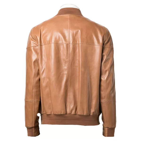 Mens Brown Leather Zipped Bomber Jacket