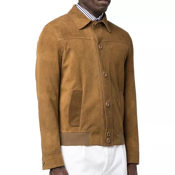 Men's Camel Brown Suede Leather Shirt Jacket