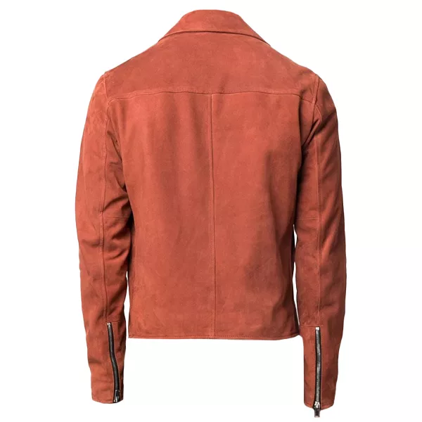 Mens Orange Moto Suede Leather Jacket