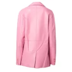 Pink Women's Button Pocket Leather Blazer
