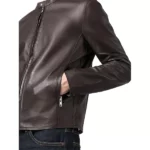 Dark Brown Mens Plain Biker Leather Jacket