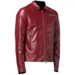 Men's Plain Red Leather Zipper Jacket