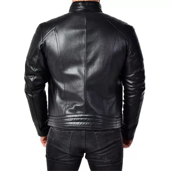 Men's Casual Slim Fit Black Leather Biker Jacket