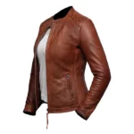 Women Casual Slim Fit Zipper Brown Jacket