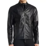 Mens Black Snakeskin Textured Leather Jacket