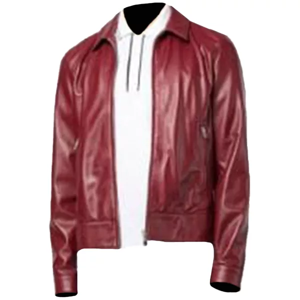 Men's Plain Red Zipper Leather Jacket
