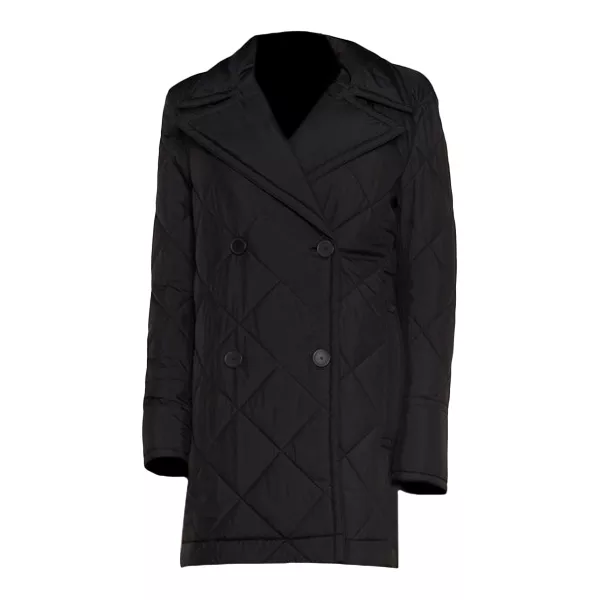 Black Button Closure Quilted Coat