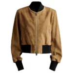 Womens Brown Suede Classic Bomber Jacket